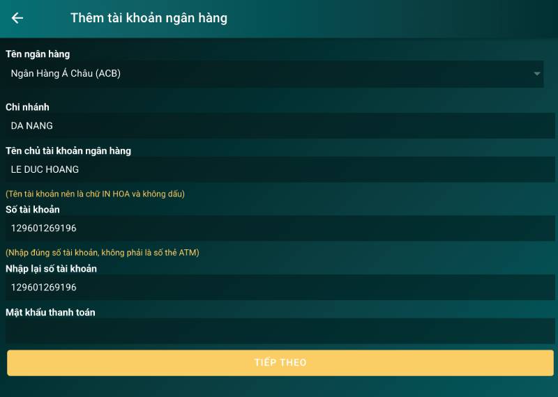 Bước 2: Thêm tài khoản ngân hàng nếu chưa có