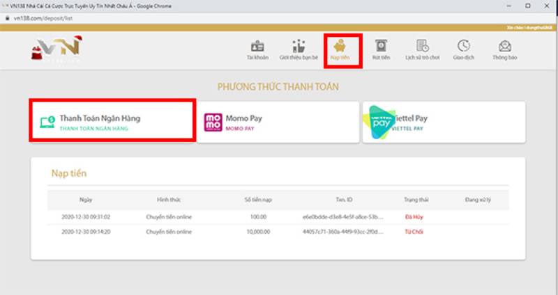Nạp tiền và rút tiền tại VN138 có dễ không?